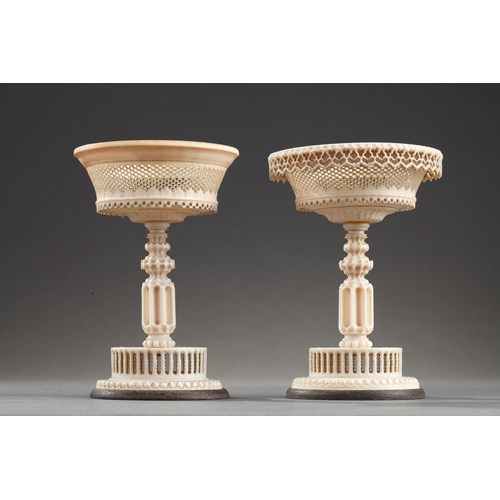 Early 19th century TURNED and carved IVORY CUPs